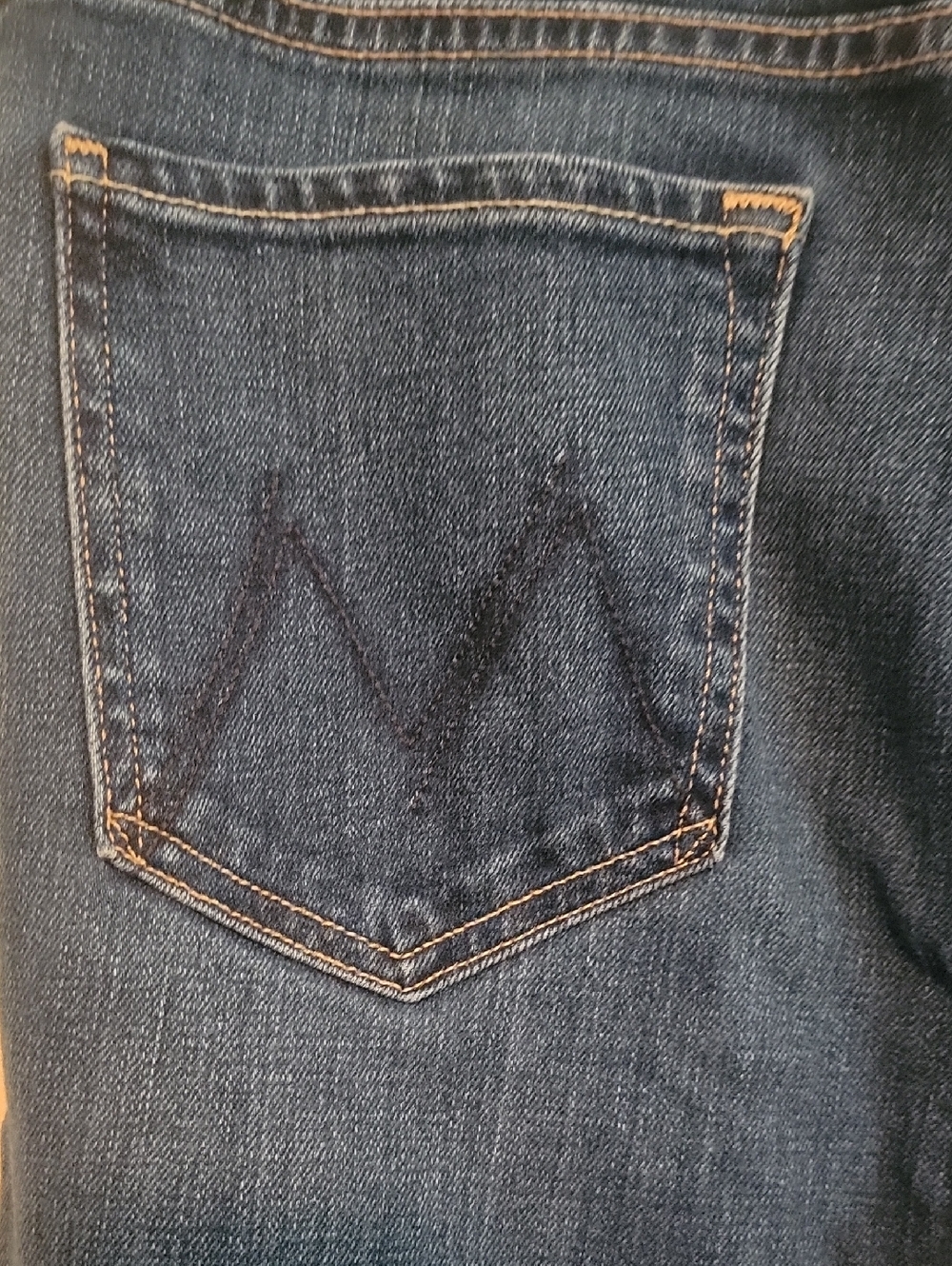 MOTHER The Runway Step, Dark Blue Straight Jeans with Contrast Stitching, Sz 33
